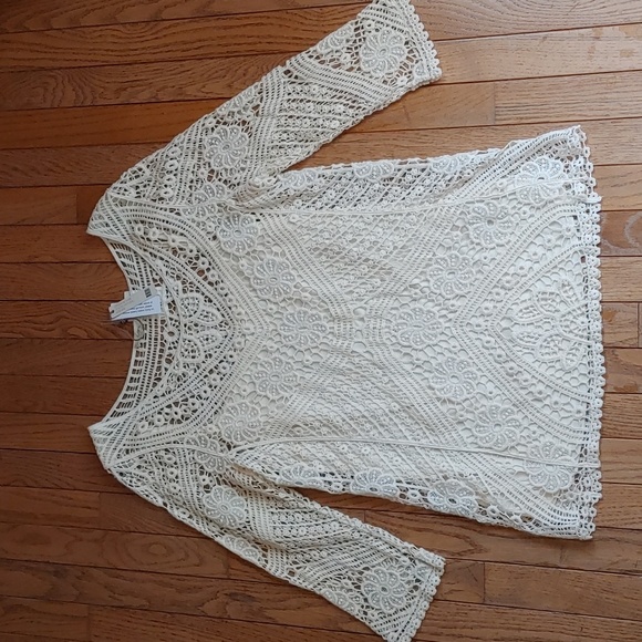Cream Crochet Two-fer Top - Picture 1 of 12